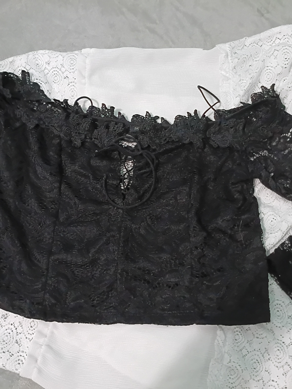 Papermoon Black Lace Off-Shoulder Crop Top